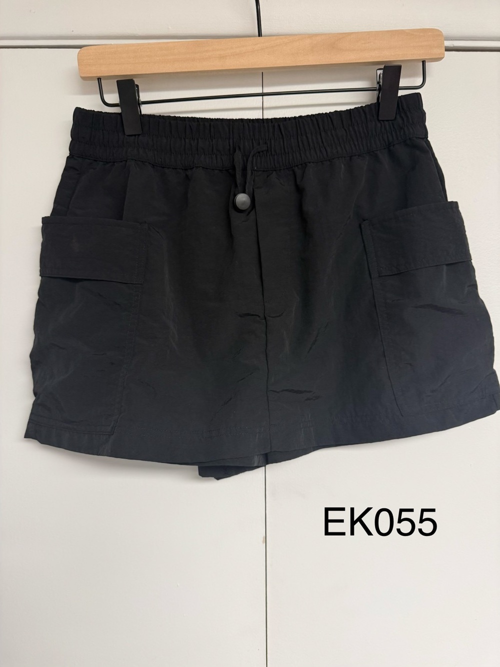 Zara Pocket Utility Cargo Skort Black Drawstring Mini Skirt Shorts Size S
